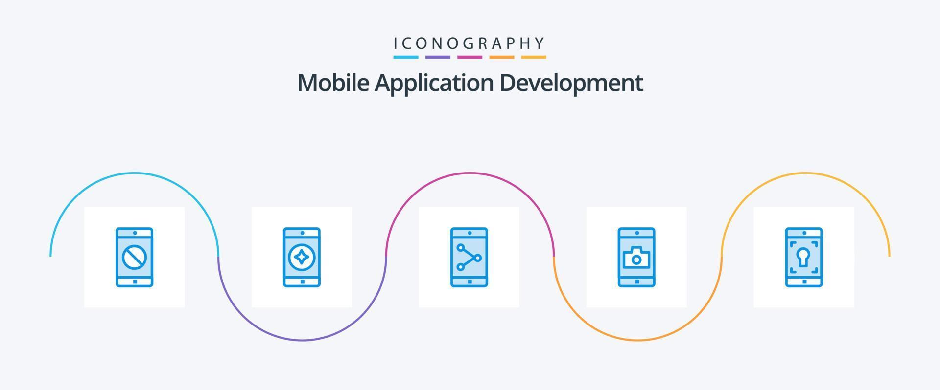 pack d'icônes bleues de développement d'applications mobiles 5 comprenant. application mobile. application mobile. portable. appareil photo vecteur