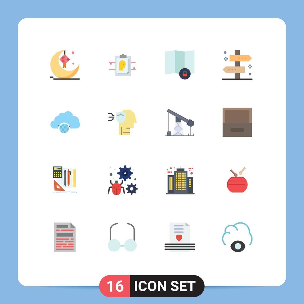 pack de 16 signes et symboles de couleurs plates modernes pour les supports d'impression Web tels que l'emplacement de l'étiquette d'identification de l'utilisateur de voyage en réseau pack modifiable d'éléments de conception de vecteur créatif