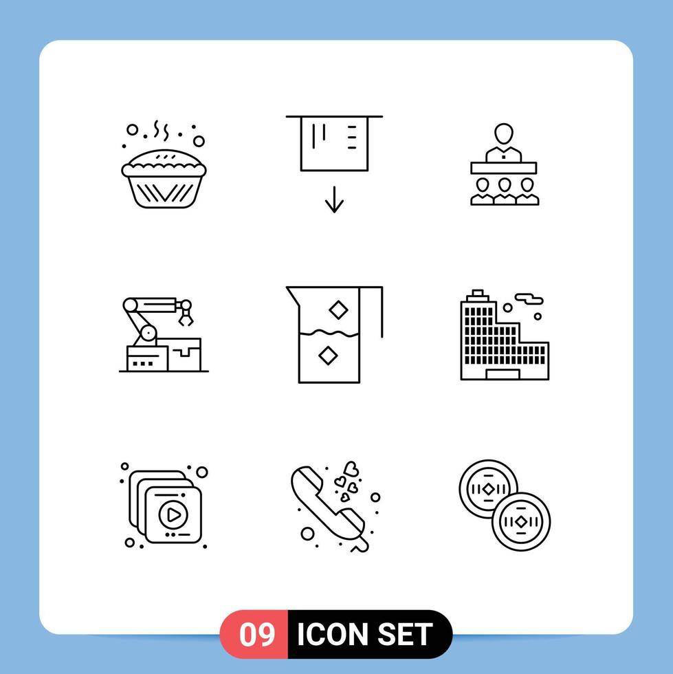 9 signes de contour universel symboles de la technologie des boissons réunion bras atoumated éléments de conception vectoriels modifiables vecteur