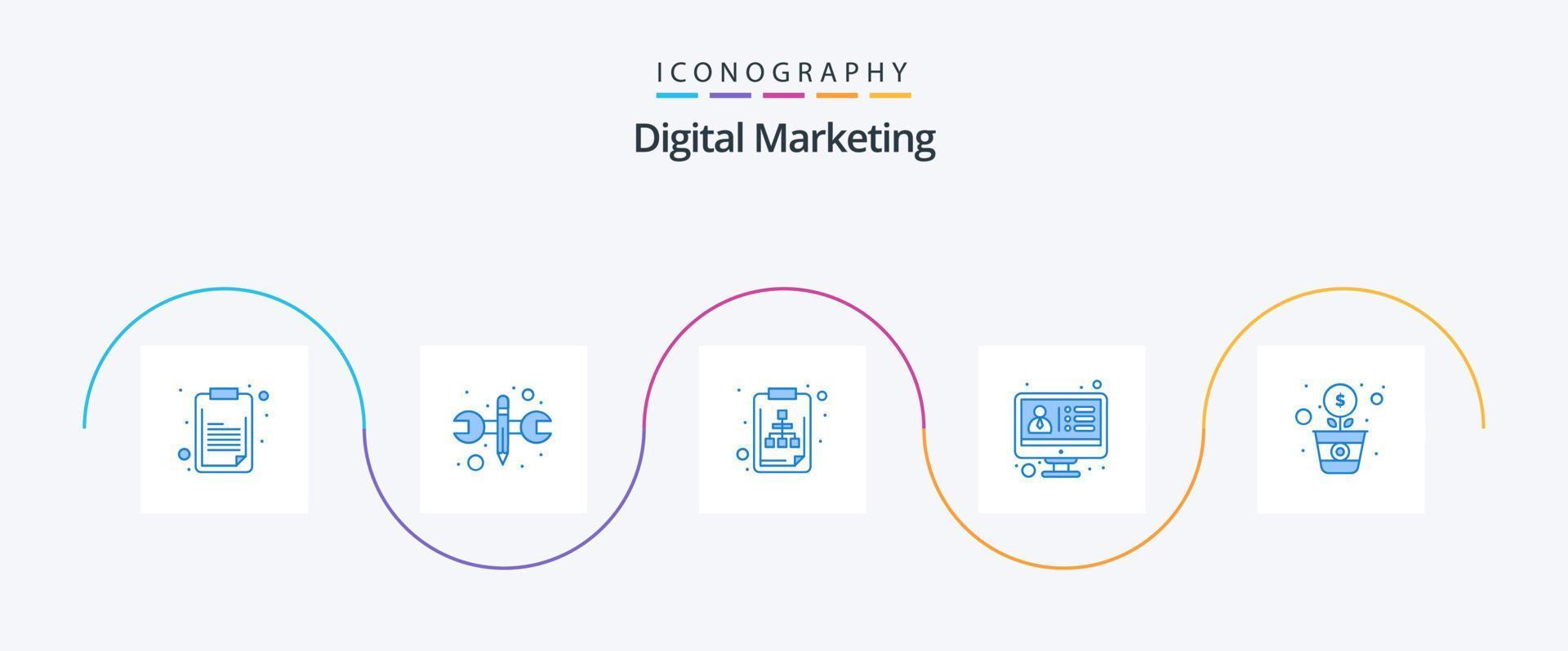 pack d'icônes bleu marketing numérique 5 comprenant une fleur. Logiciel. archive. logiciel GRC. application vecteur