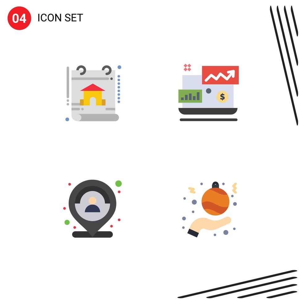 pictogramme ensemble de 4 icônes plates simples d'emplacement de calendrier marqueur d'investissement immobilier éléments de conception vectoriels modifiables vecteur