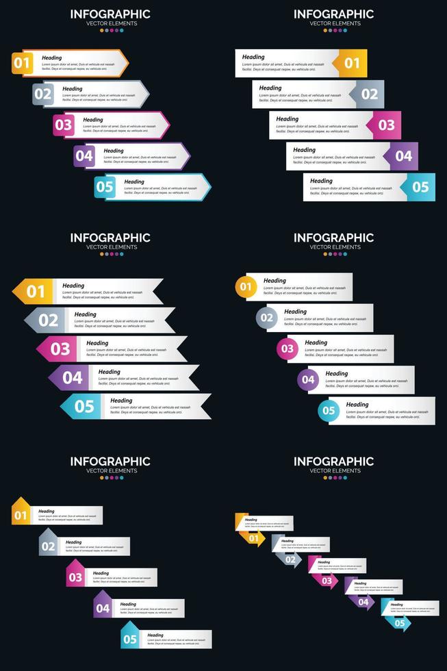 vecteur 6 infographie pack présentation modèle de diapositive 5 étapes cycle diagrammes et chronologies