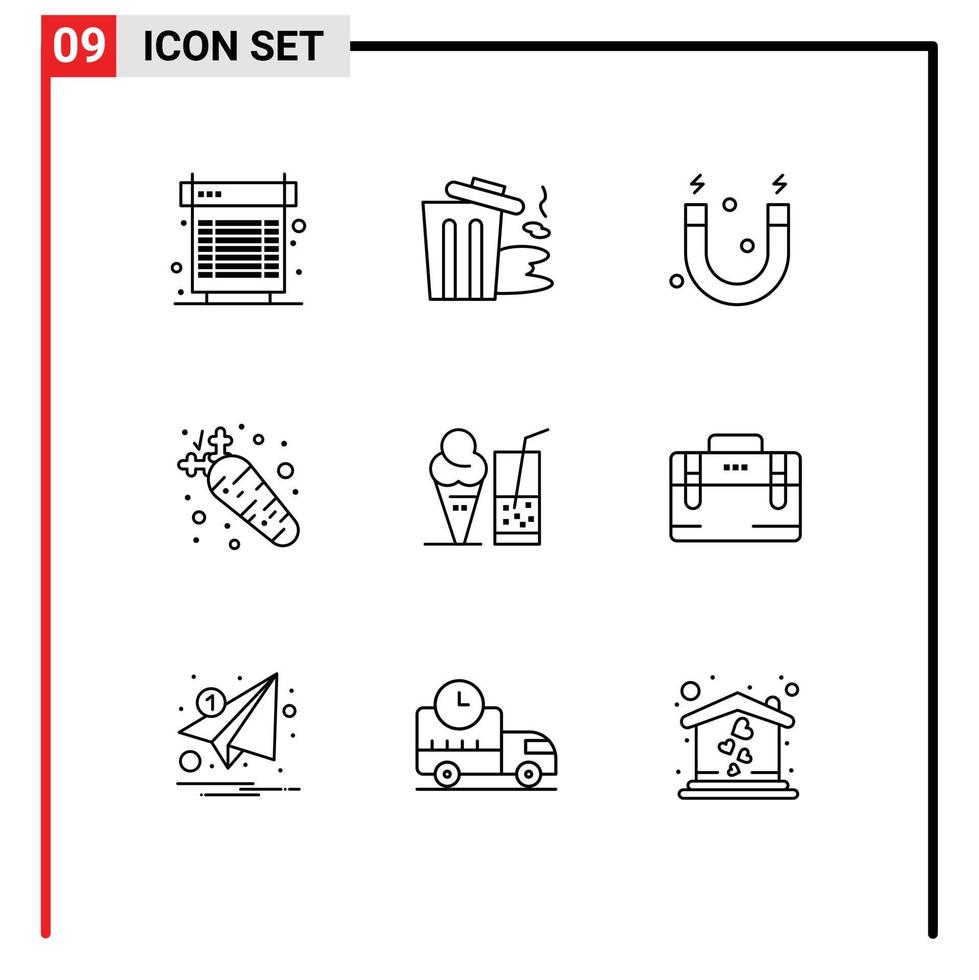 pack d'icônes vectorielles stock de 9 signes et symboles de ligne pour la nutrition de la crème glacée poubelle alimentaire carotte éléments de conception vectoriels modifiables vecteur