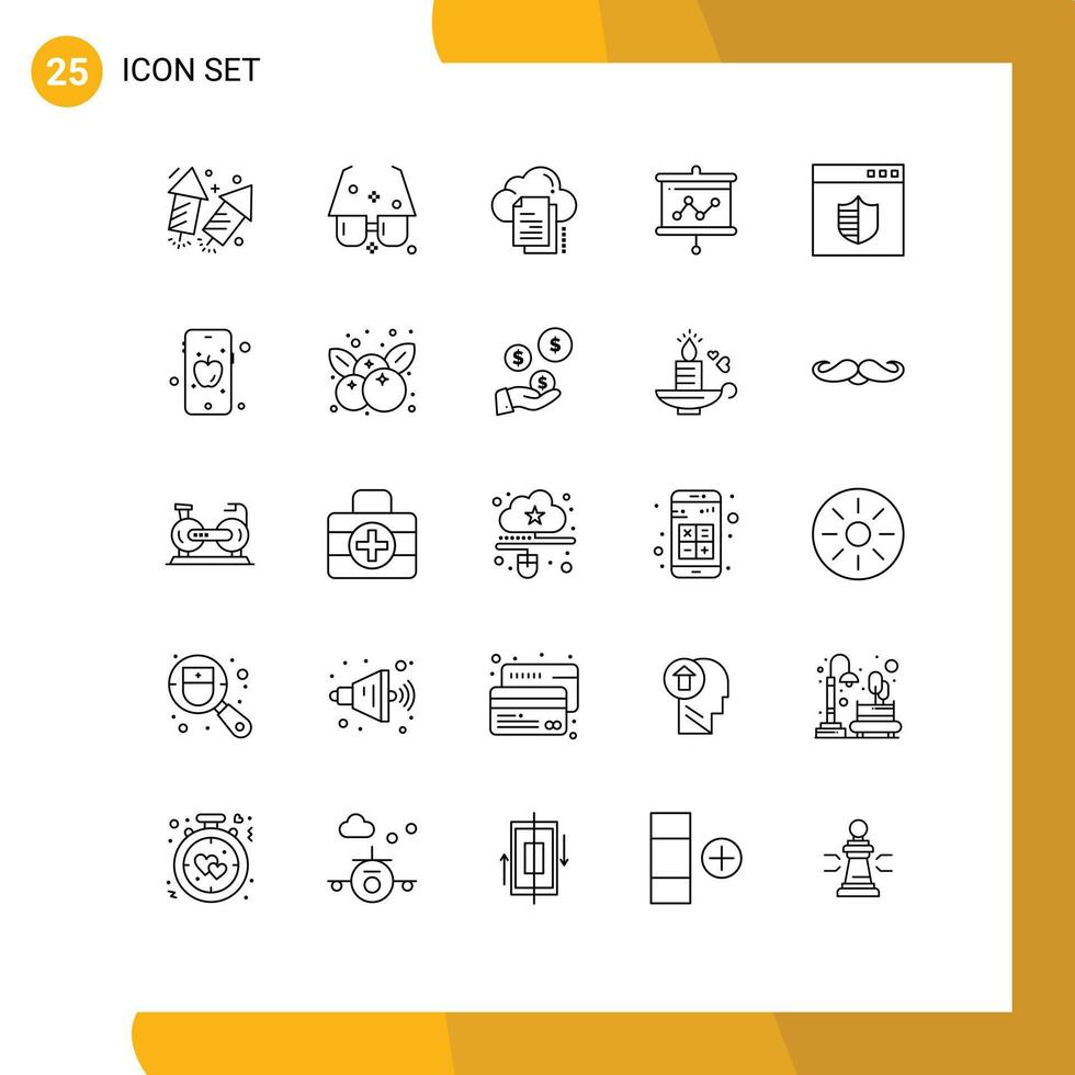 pictogramme ensemble de 25 lignes simples de projecteur graphique lunettes de soleil conseil nuage éléments de conception vectoriels modifiables vecteur