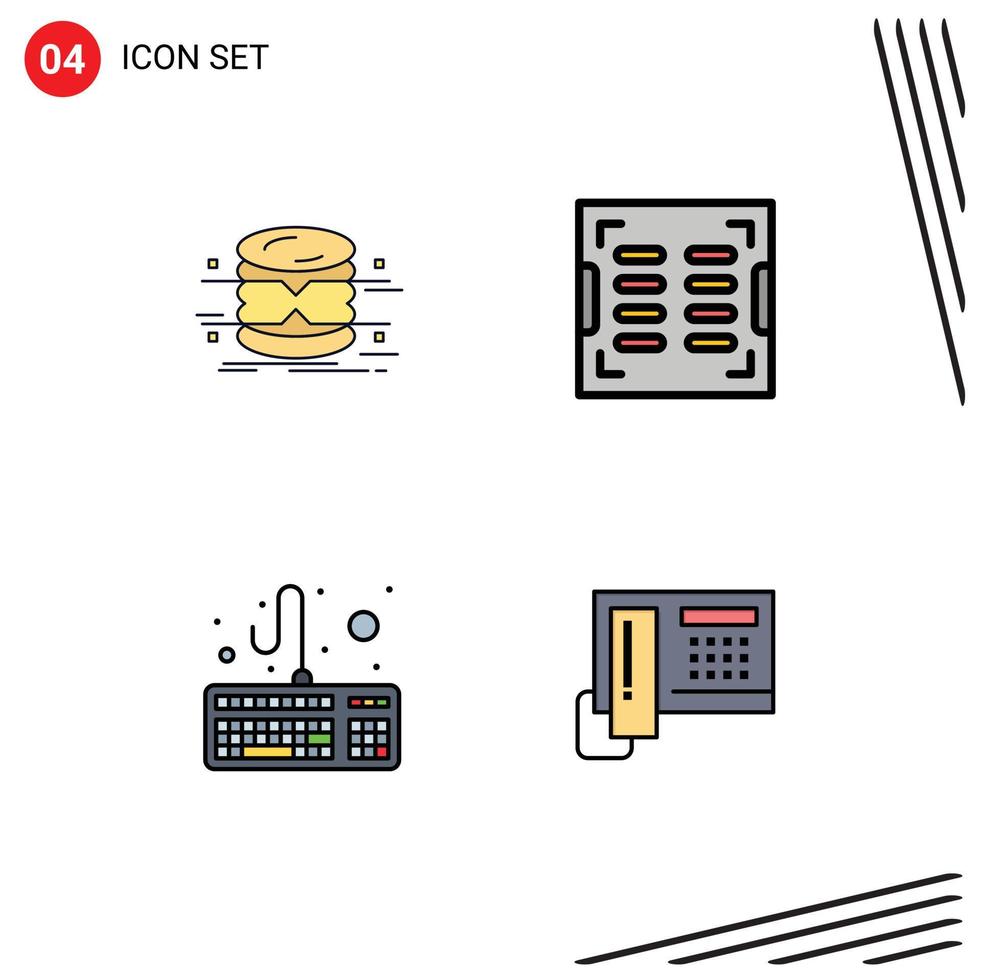 4 concept de couleur plate fillline pour les sites Web mobile et applications base de données infographie informatique clavier de construction éléments de conception vectoriels modifiables vecteur
