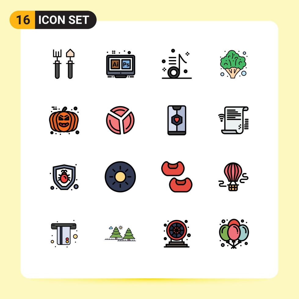 interface mobile ligne remplie de couleurs plates ensemble de 16 pictogrammes de santé végétale ai note de brocoli éléments de conception vectoriels créatifs modifiables vecteur