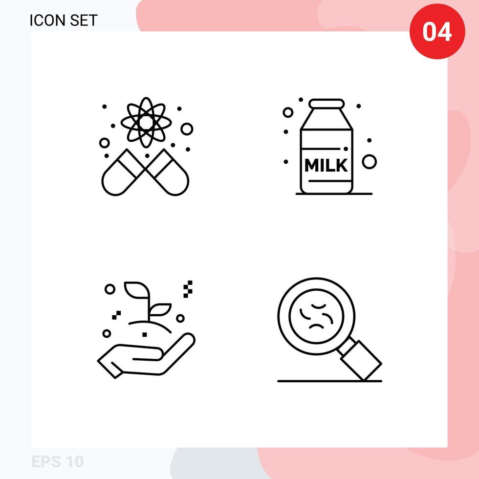 pack de lignes vectorielles modifiables de 4 couleurs plates simples remplies de germes de démarrage d'entreprise de petit déjeuner de feuille de capsule éléments de conception vectoriels modifiables vecteur