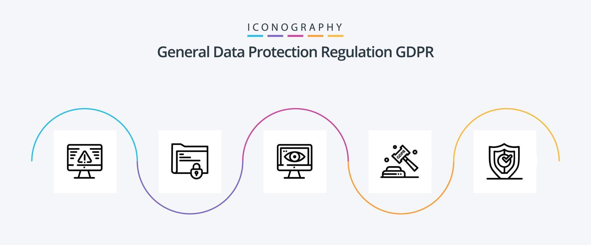 gdpr ligne 5 pack d'icônes comprenant gdpr. gdpr . surveillance. l'ordinateur vecteur