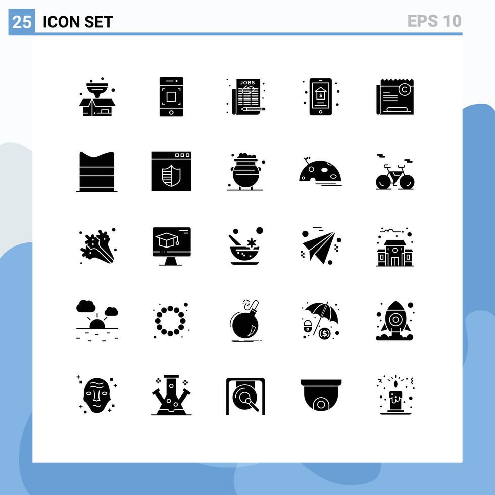 ensemble moderne de 25 glyphes et symboles solides tels que copie propriété emploi maison vente en ligne éléments de conception vectoriels modifiables vecteur