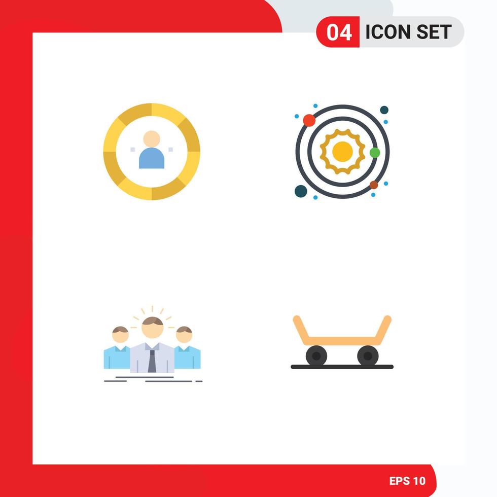 pack d'icônes plates de 4 symboles universels d'éléments de conception vectoriels modifiables des employés de la planète de gestion d'entreprise graphique vecteur