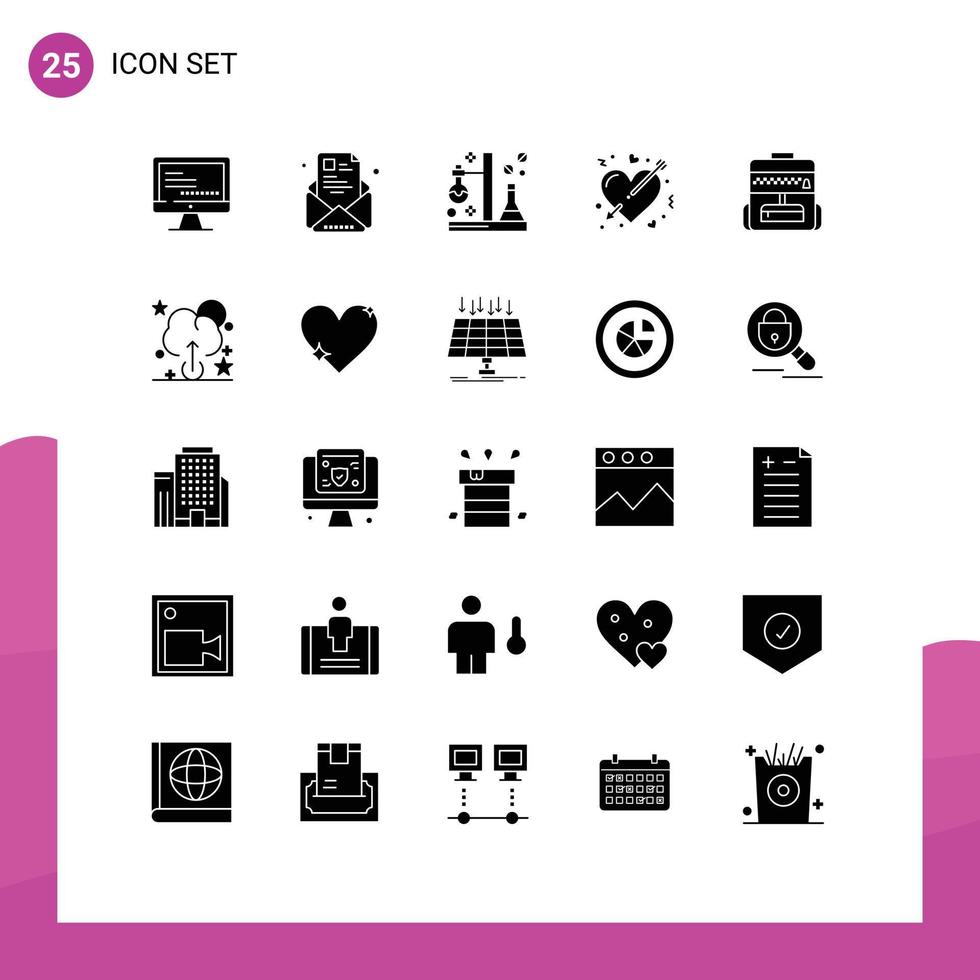 interface mobile glyphe solide ensemble de 25 pictogrammes d'éléments de conception vectoriels modifiables de science de tube de profil de flèche de coeur vecteur