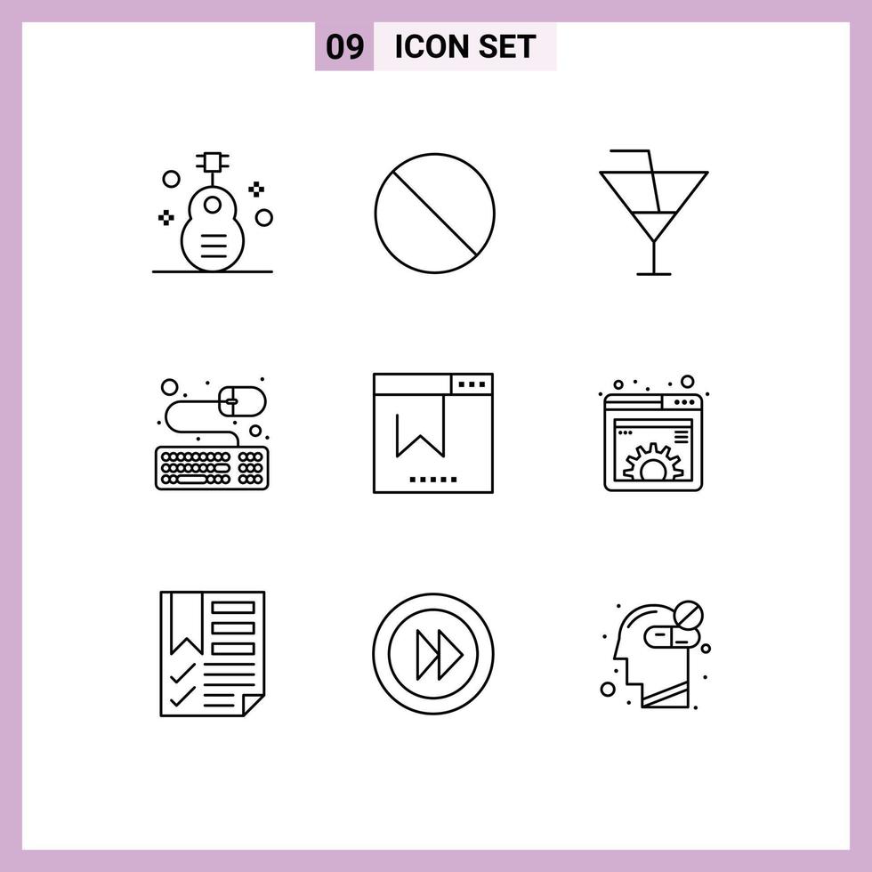 ensemble moderne de 9 contours pictogramme d'éléments de conception vectoriels modifiables de partie de clavier interdit de souris de navigateur vecteur