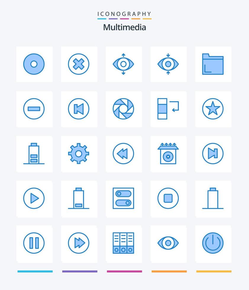 pack d'icônes bleues créatives multimédia 25 telles que la flèche. éliminer. voir. multimédia. effacer vecteur