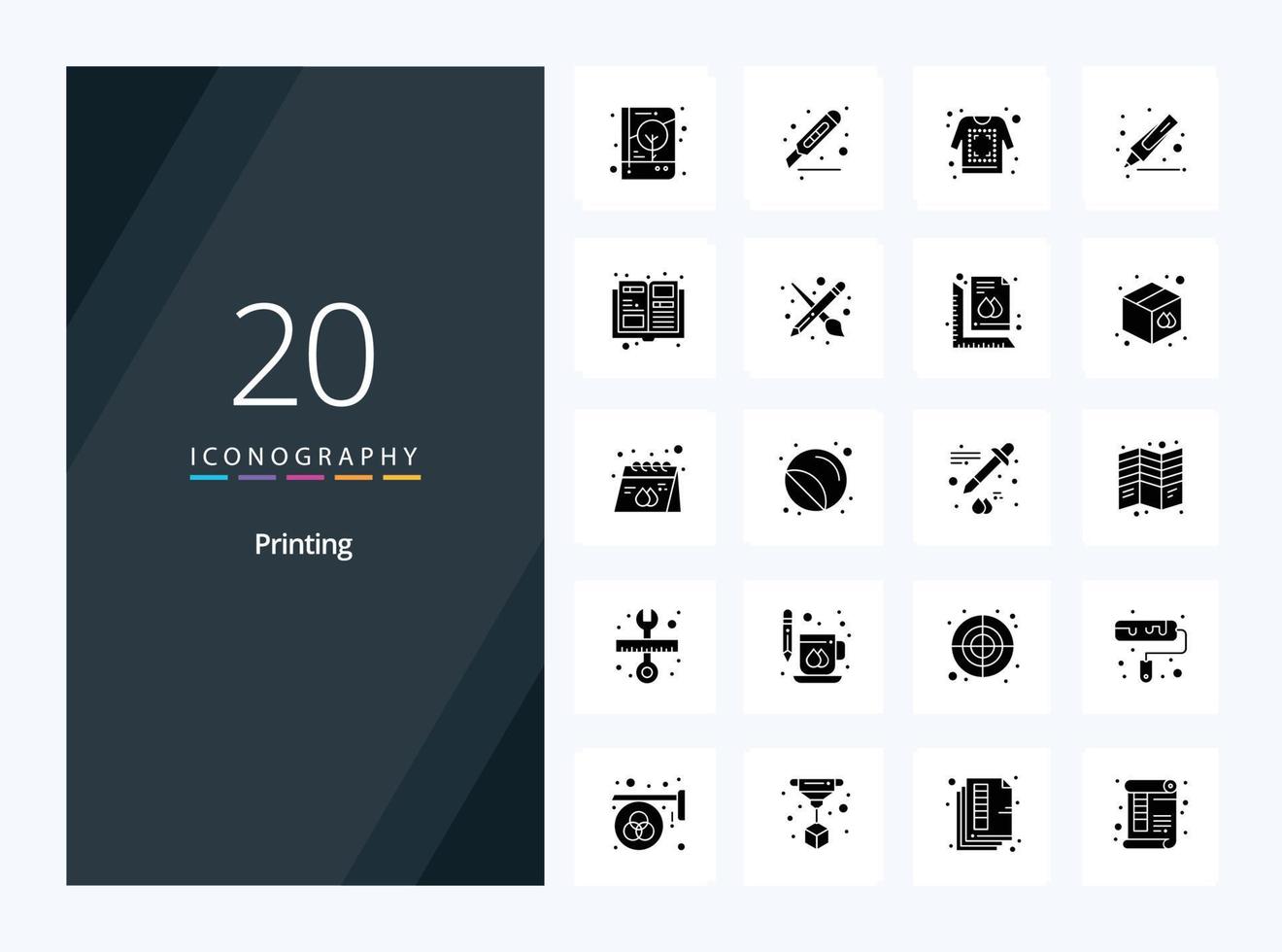 20 icône de glyphe solide d'impression pour la présentation vecteur