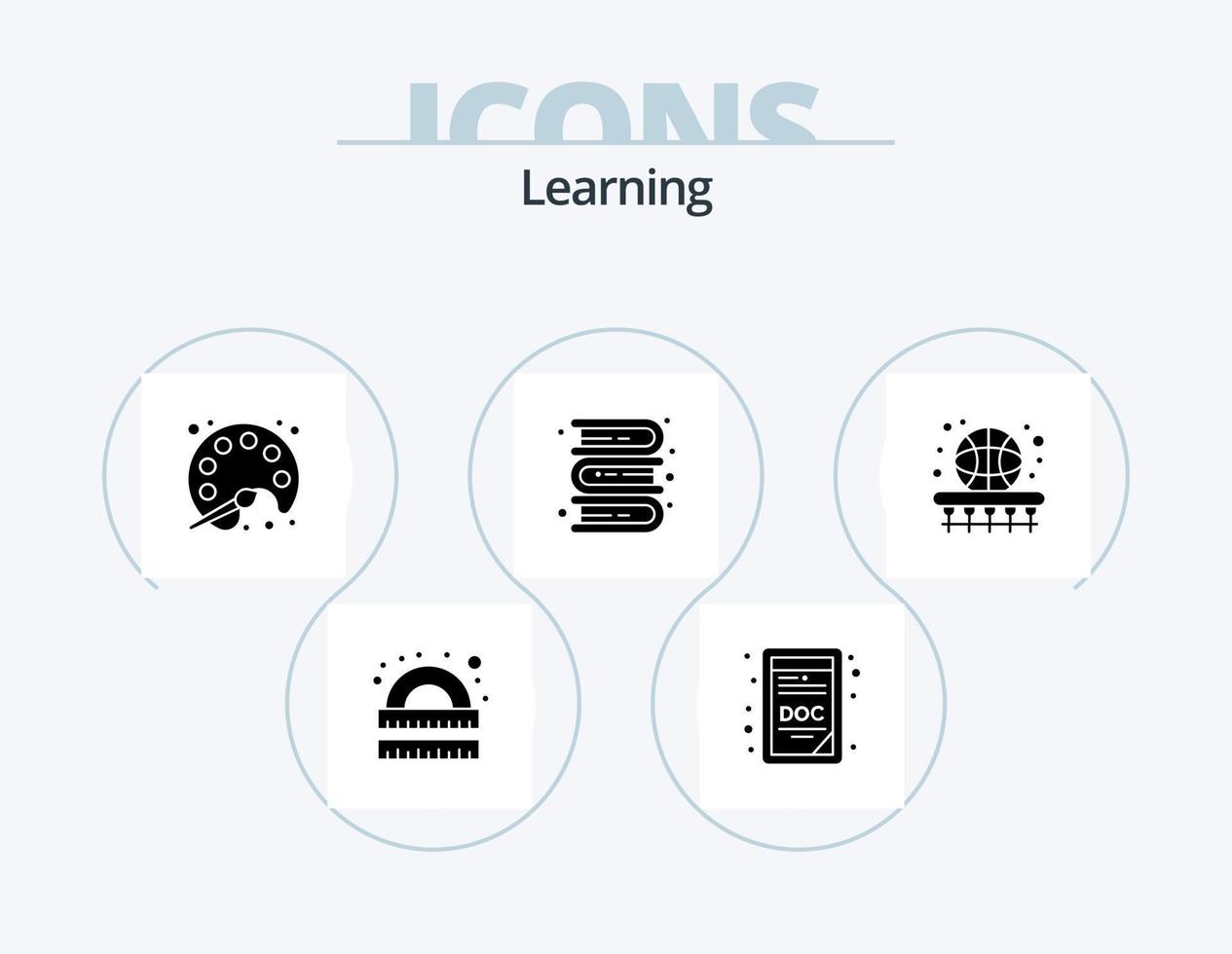 pack d'icônes de glyphe d'apprentissage 5 conception d'icônes. corbeille. apprentissage. La peinture. connaissances. livres vecteur