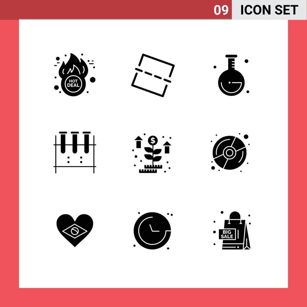 9 concept de glyphe solide pour les sites Web mobiles et les applications démarrage laboratoire de croissance tube à essai flacon de laboratoire éléments de conception vectoriels modifiables vecteur