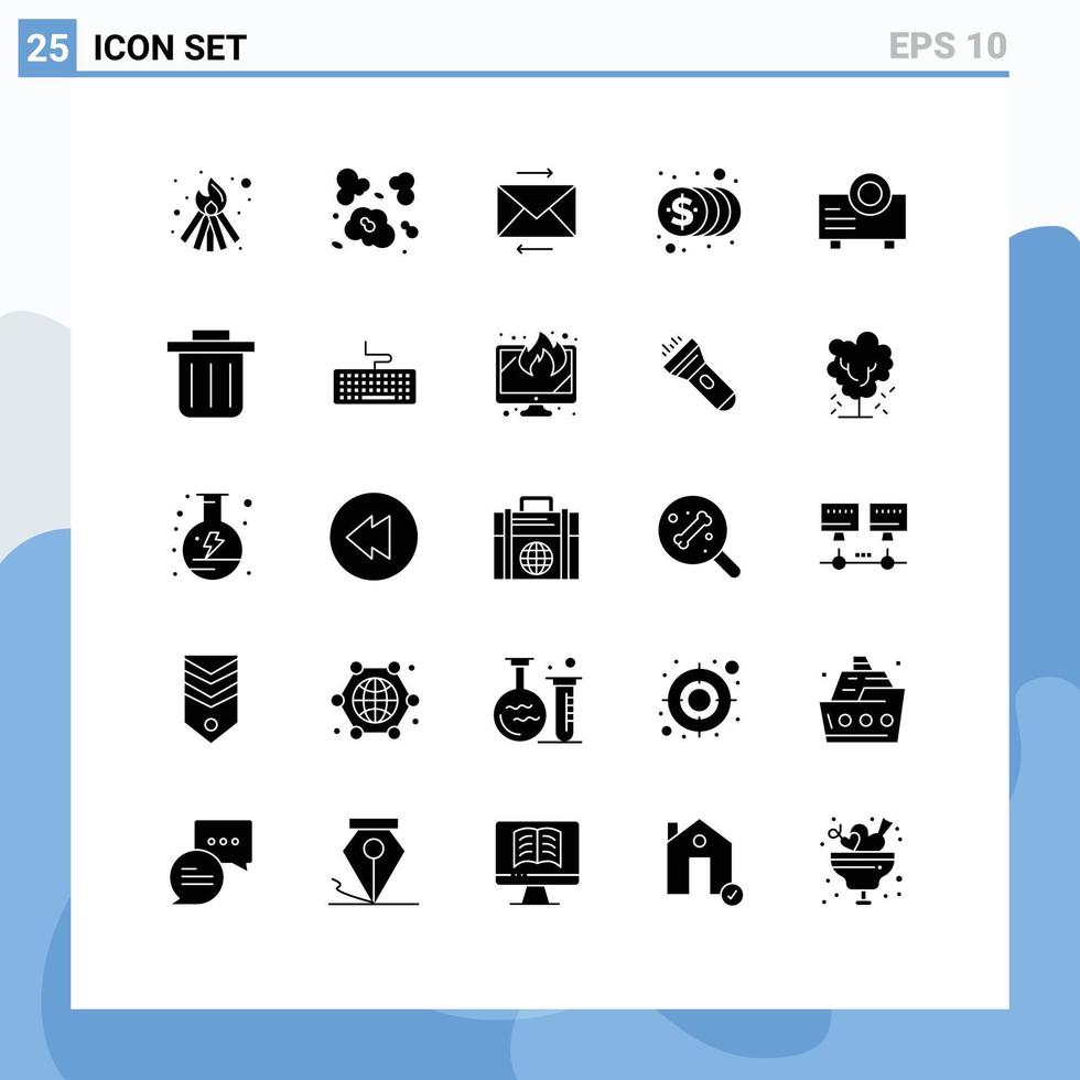 ensemble de 25 symboles d'icônes d'interface utilisateur modernes signes pour la présentation de la corbeille de recyclage partager l'investissement de l'appareil éléments de conception vectoriels modifiables vecteur