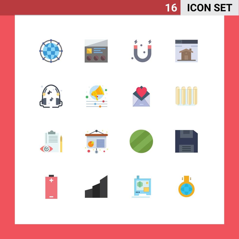 ensemble de 16 symboles d'icônes d'interface utilisateur modernes signes pour casque page ui home science pack modifiable d'éléments de conception de vecteur créatif