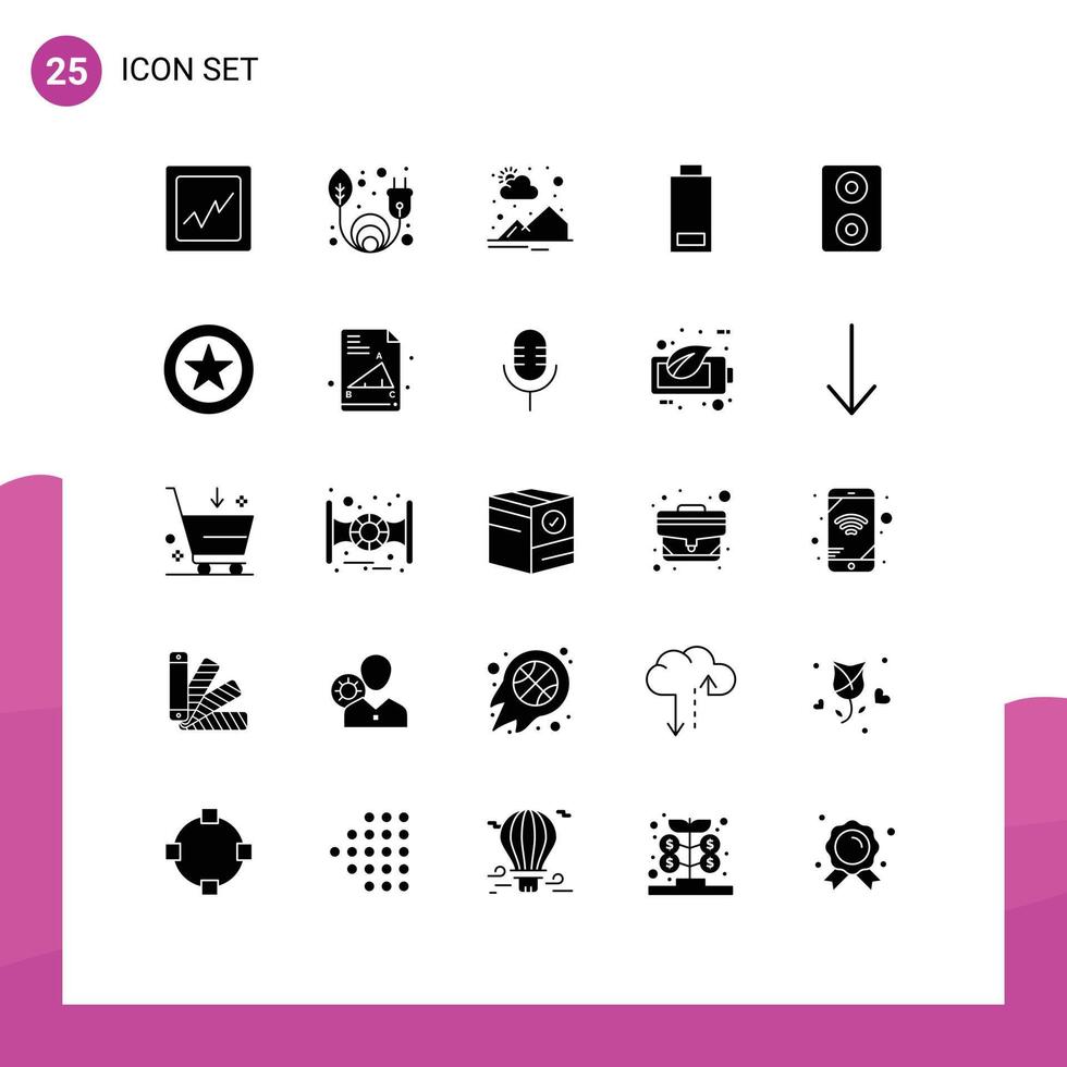 25 concept de glyphe solide pour les sites Web mobile et applications papier d'examen retour à l'école lever du soleil étoiles haut-parleurs éléments de conception vectoriels modifiables vecteur