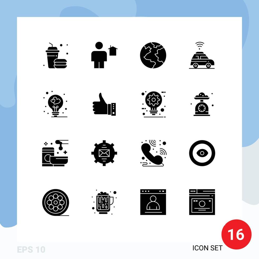 ensemble moderne de 16 glyphes et symboles solides tels que l'amour ampoule ampoule carte humaine voiture éléments de conception vectoriels modifiables vecteur