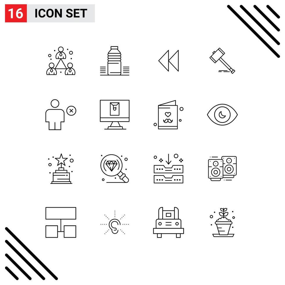 symboles d'icônes universels groupe de 16 contours modernes d'éléments de conception vectoriels modifiables vidéo de vente aux enchères de sport de terrain de marteau vecteur