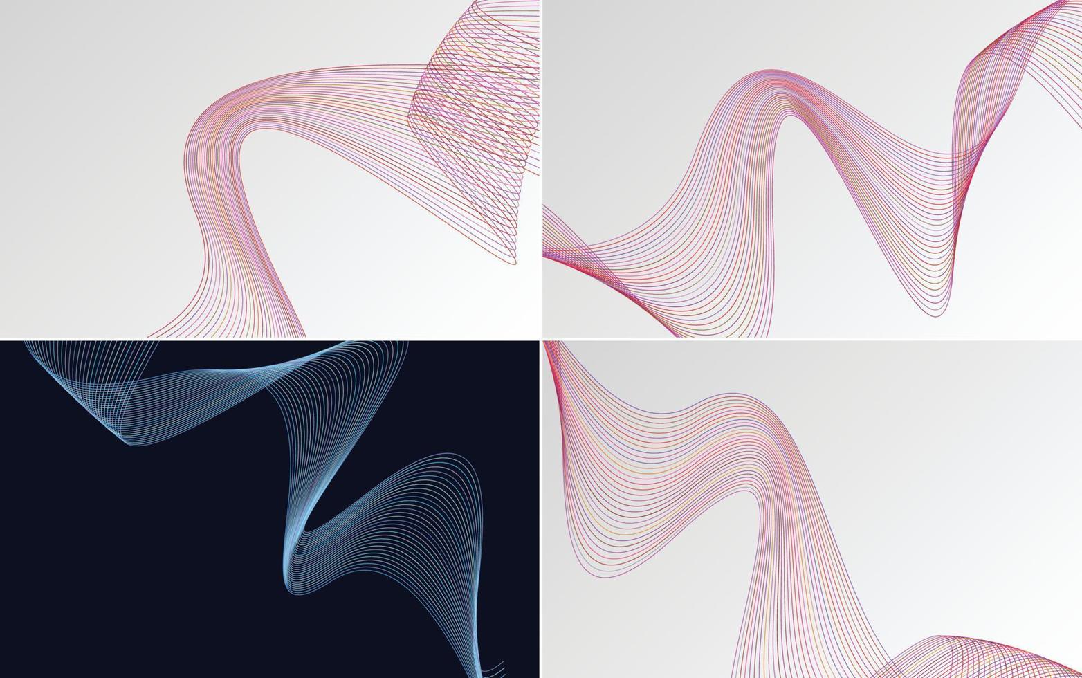 ensemble de 4 lignes abstraites de fond de motif de vague géométrique vecteur