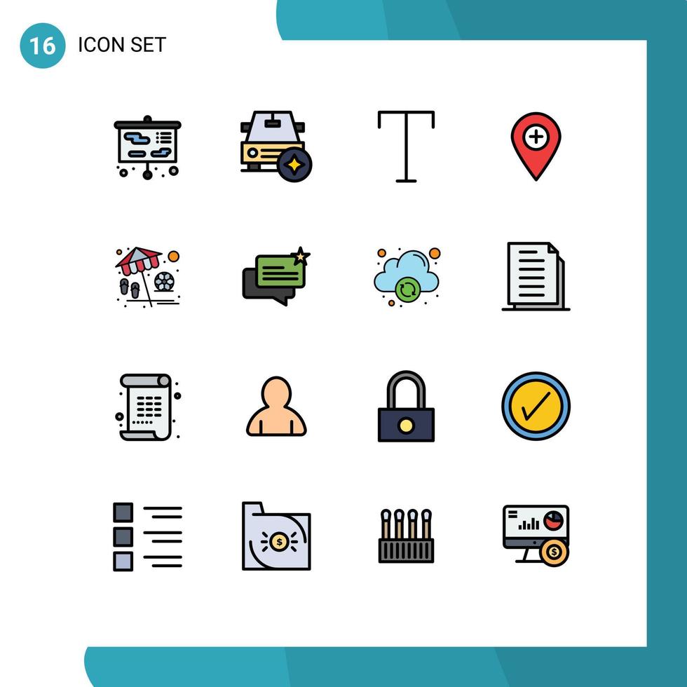ensemble moderne de 16 lignes et symboles remplis de couleurs plates tels que l'épingle de parapluie emplacement de marqueur de famille éléments de conception vectoriels créatifs modifiables vecteur
