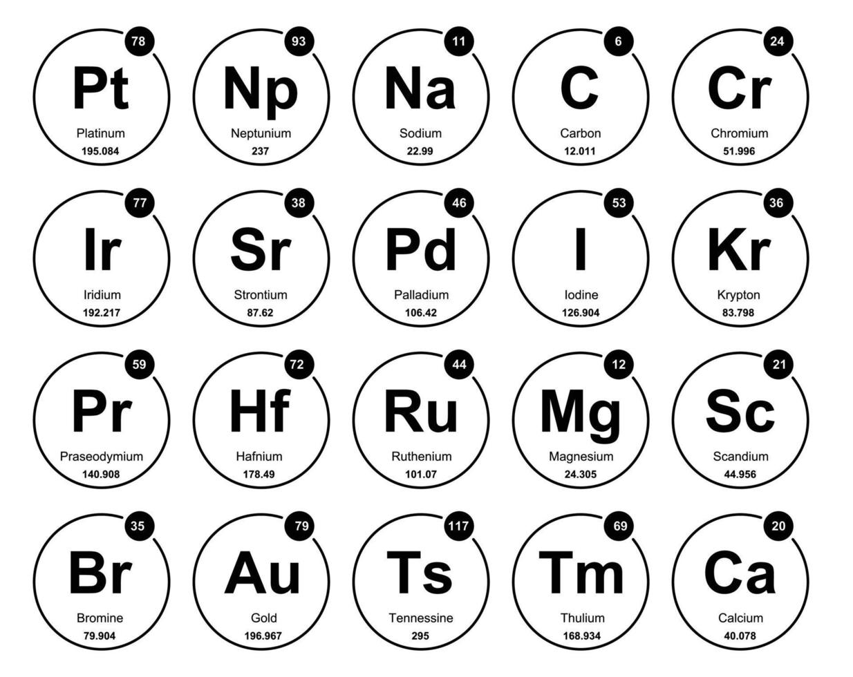 20 tableau préodique de la conception du pack d'icônes d'éléments vecteur