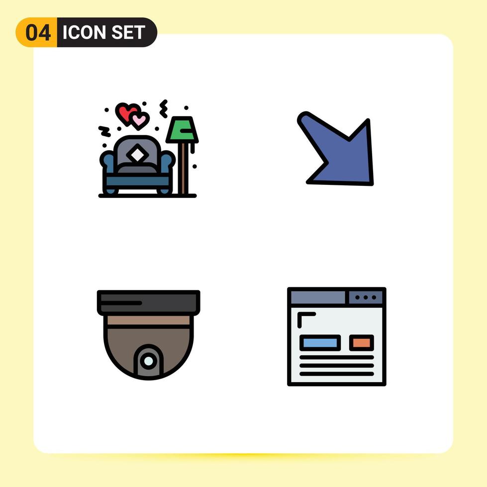 4 interface utilisateur ligne remplie pack de couleurs plates de signes et symboles modernes de la sécurité du canapé amour droit codage éléments de conception vectoriels modifiables vecteur