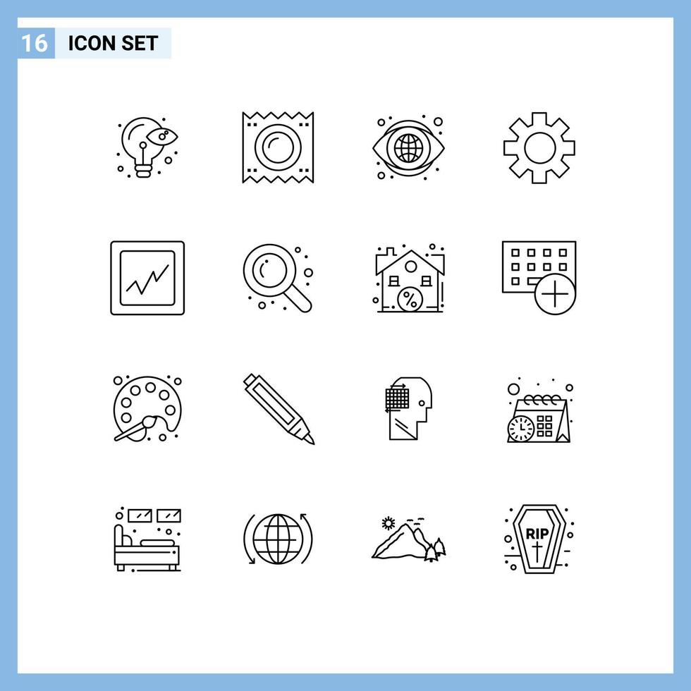 symboles d'icônes universels groupe de 16 contours modernes d'analyses logistiques grossesse gear vision éléments de conception vectoriels modifiables vecteur