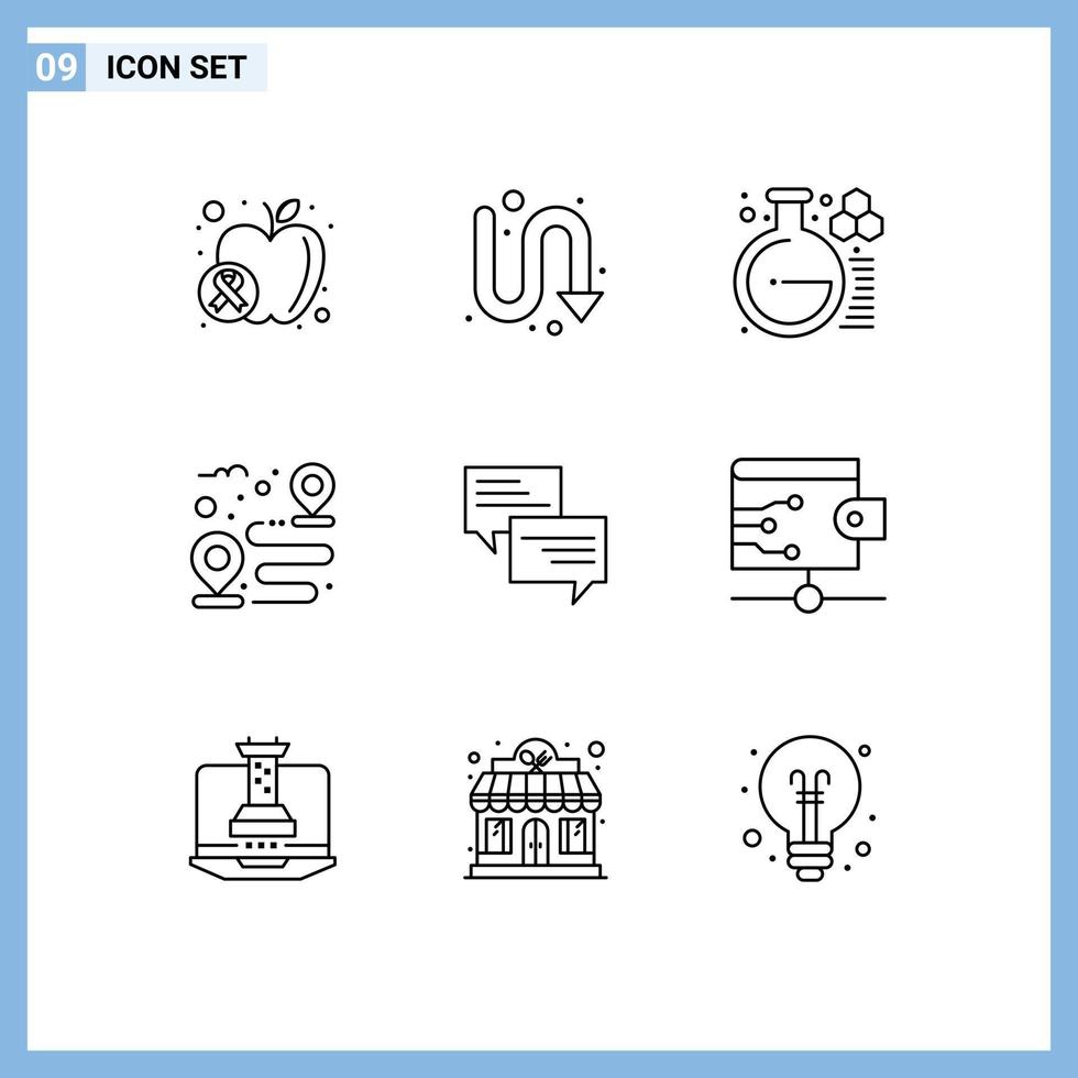 9 ensemble de contours d'interface utilisateur de signes et symboles modernes de chemin de message chimie route destination éléments de conception vectoriels modifiables vecteur