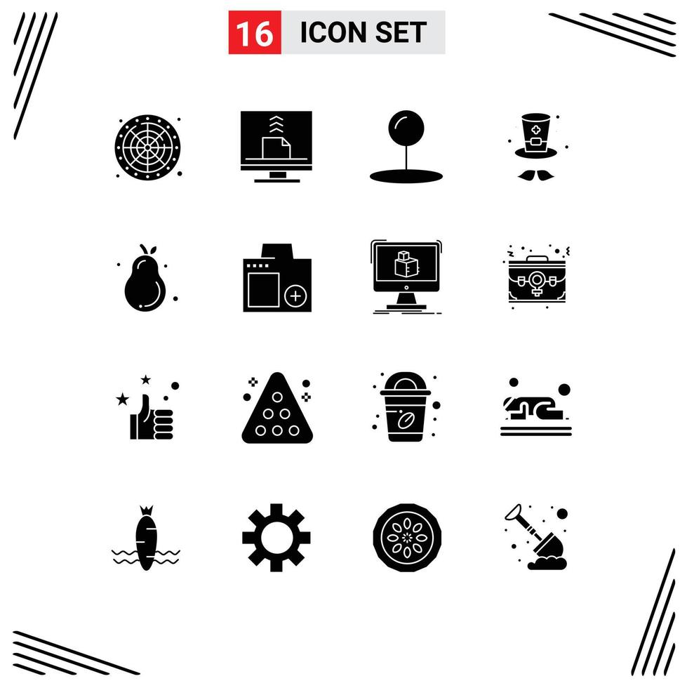 pack de 16 signes et symboles de glyphes solides modernes pour les supports d'impression Web tels que poire alligator poire email irlande chapeau éléments de conception vectoriels modifiables vecteur