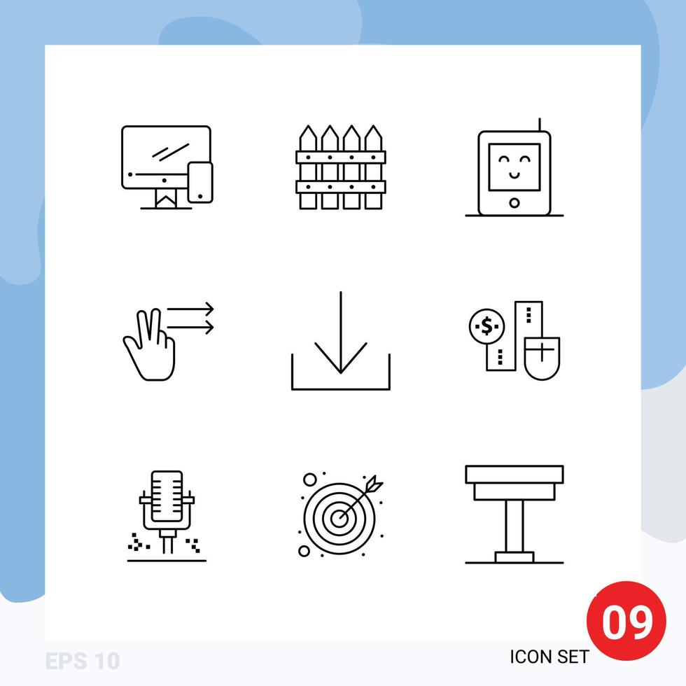 ensemble de 9 symboles d'icônes d'interface utilisateur modernes signes pour souris flèche jardin doigts droits éléments de conception vectoriels modifiables vecteur