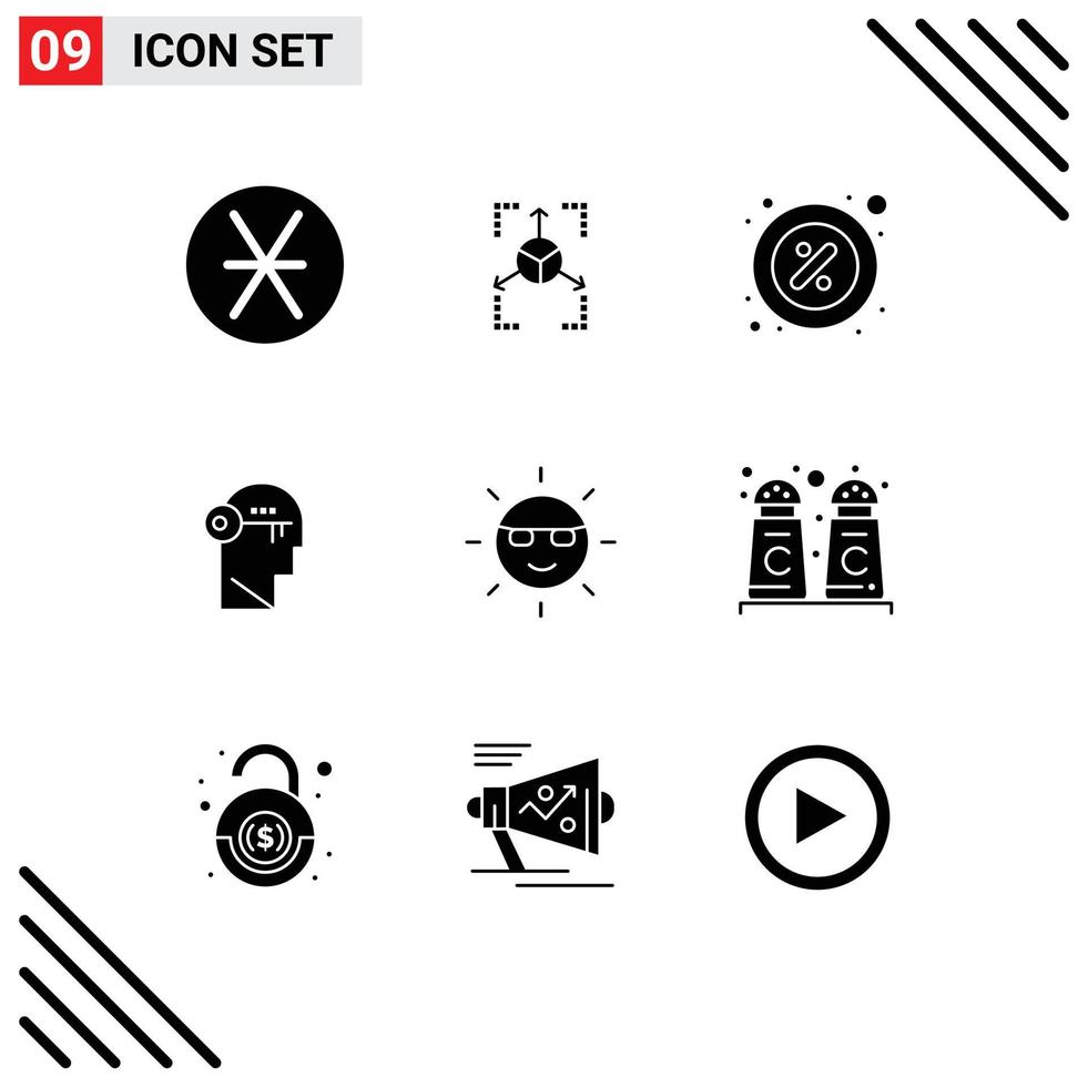 9 concept de glyphe solide pour les sites Web mobiles et les applications déverrouillent les éléments de conception vectoriels modifiables de location de clé de remise de verrouillage vecteur