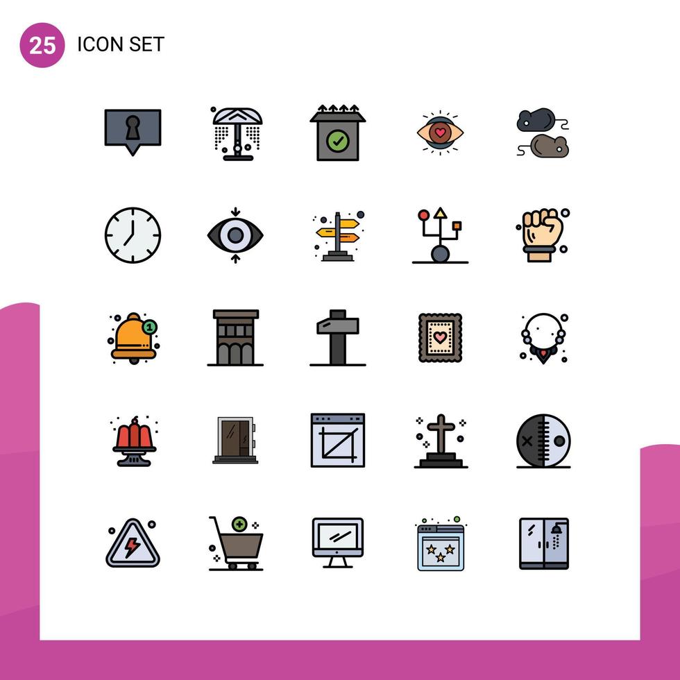 ensemble moderne de 25 couleurs et symboles plats en ligne pleine tels que la configuration du test d'horloge testng light éléments de conception vectoriels modifiables vecteur