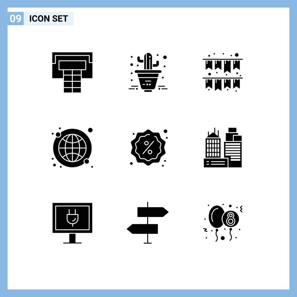 ensemble de 9 symboles d'icônes d'interface utilisateur modernes signes pour les achats de bureau insigne de vente mondiale éléments de conception vectoriels modifiables vecteur