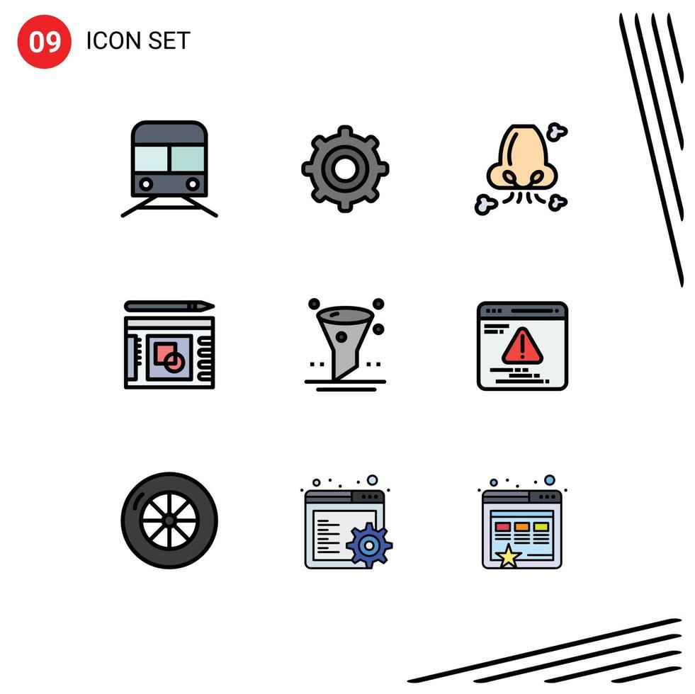 ensemble de 9 symboles d'icônes d'interface utilisateur modernes signes pour la présentation du navigateur éléments de conception vectoriels modifiables de pollution de mise en page de l'air vecteur
