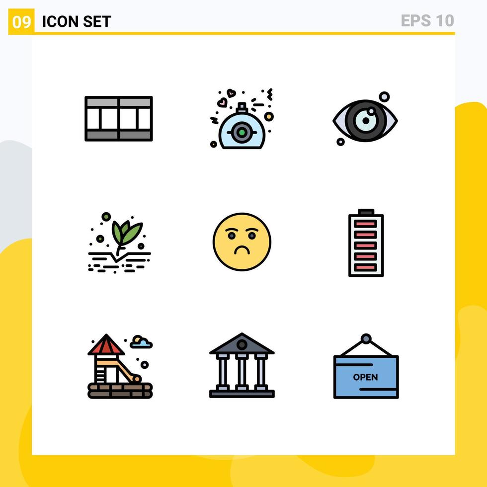 pack de 9 couleurs plates remplies créatives d'émotion triste oeil emoji agriculture éléments de conception vectoriels modifiables vecteur