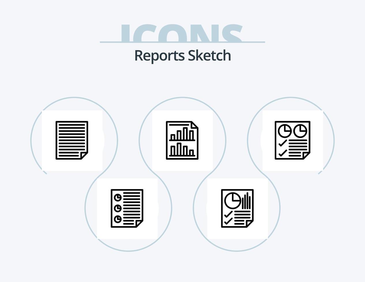 rapporte le pack d'icônes de la ligne d'esquisse 5 conception d'icônes. page. Les données. rapport. vidéo. page vecteur