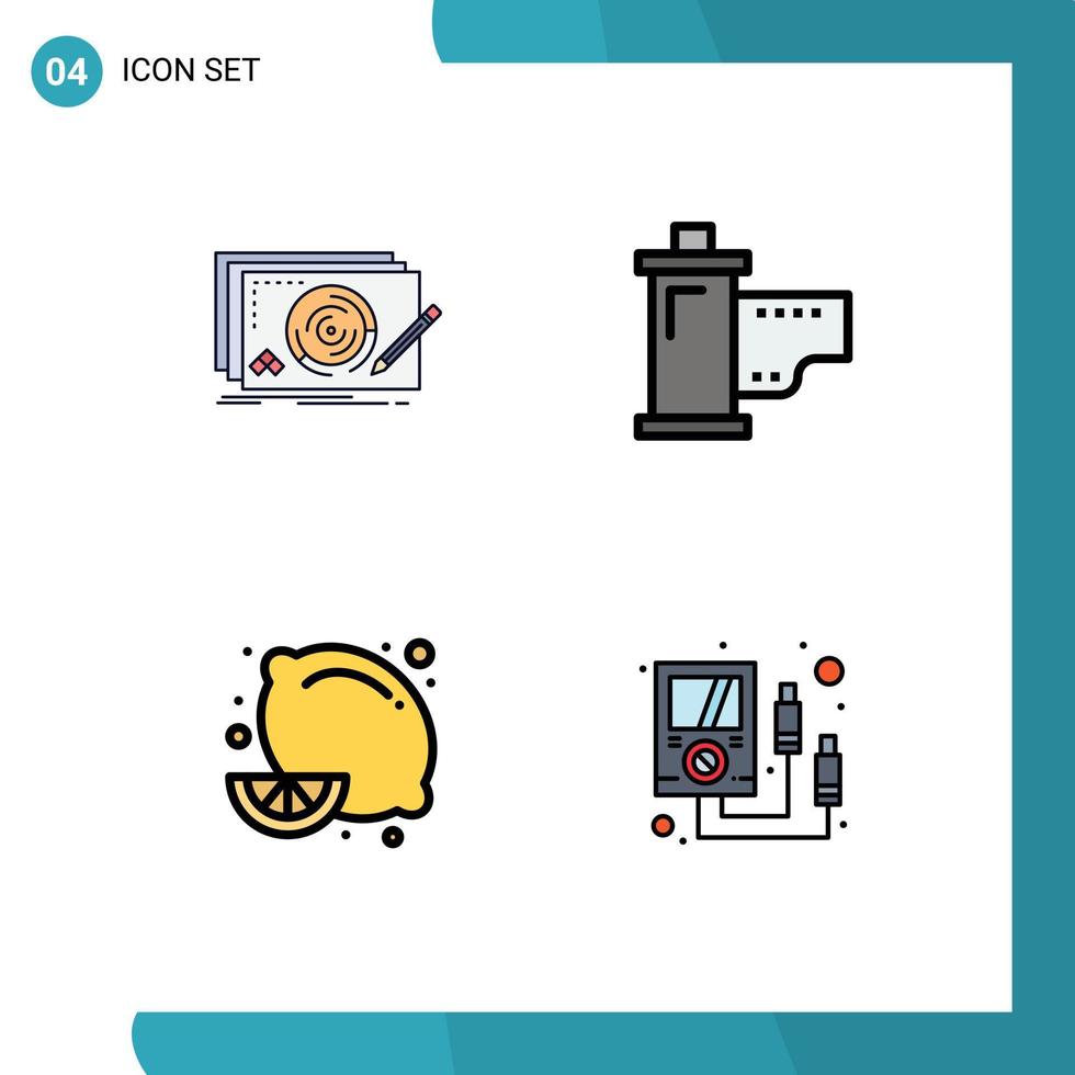 groupe de 4 signes et symboles de couleurs plates remplies pour les appareils complets de film de niveau éléments de conception vectoriels modifiables vecteur