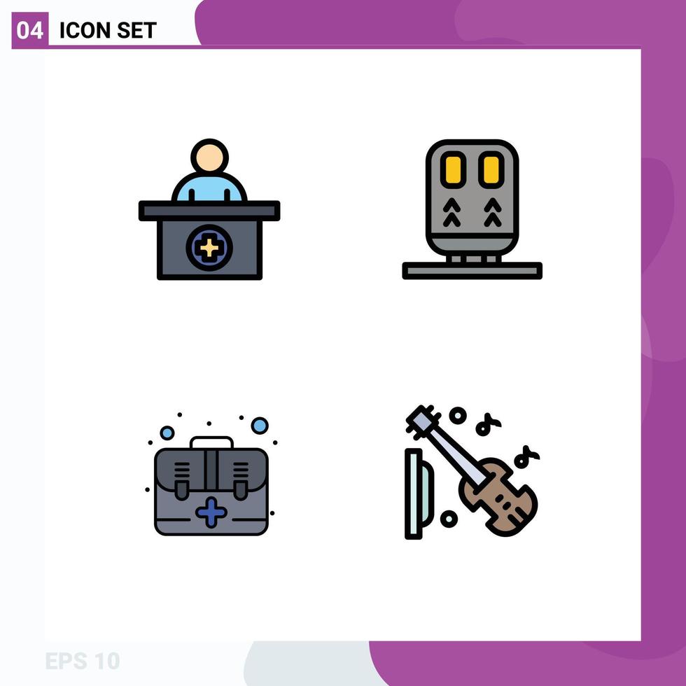 groupe de 4 signes et symboles de couleurs plates remplies pour le kit de train de rendez-vous médical d'urgence à l'hôpital éléments de conception vectoriels modifiables vecteur