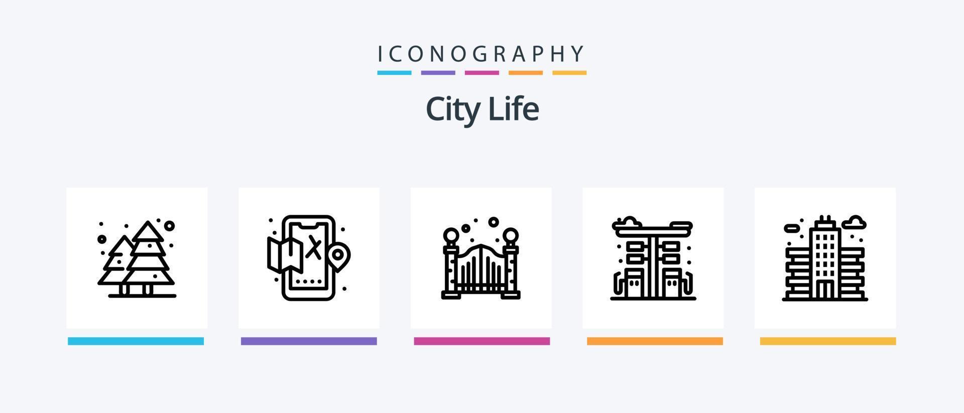pack d'icônes city life line 5, y compris la nourriture. vie. vie. ville. parc. conception d'icônes créatives vecteur
