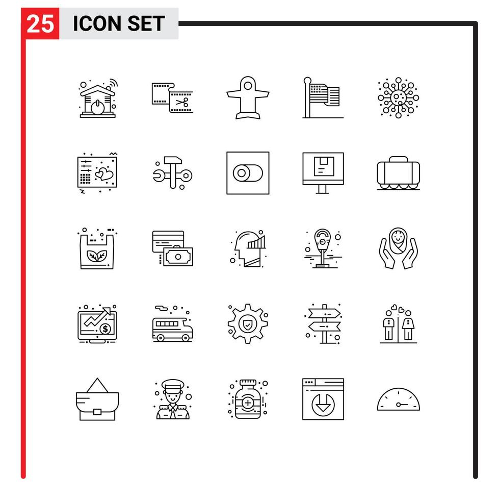 pack de 25 lignes créatives d'éléments de conception vectoriels modifiables de véhicules de drapeau de film de thanksgiving cellulaire vecteur