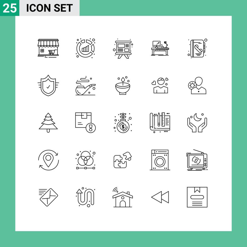 Pack de 25 lignes d'interface utilisateur de signes et symboles modernes d'analyse informatique de lampe formation commerciale éléments de conception vectoriels modifiables vecteur