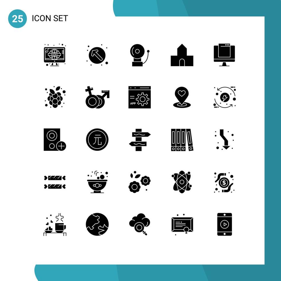 ensemble moderne de 25 glyphes et symboles solides tels que l'alarme de l'ordinateur de l'appareil bâtiment chrétien éléments de conception vectoriels modifiables catholiques vecteur