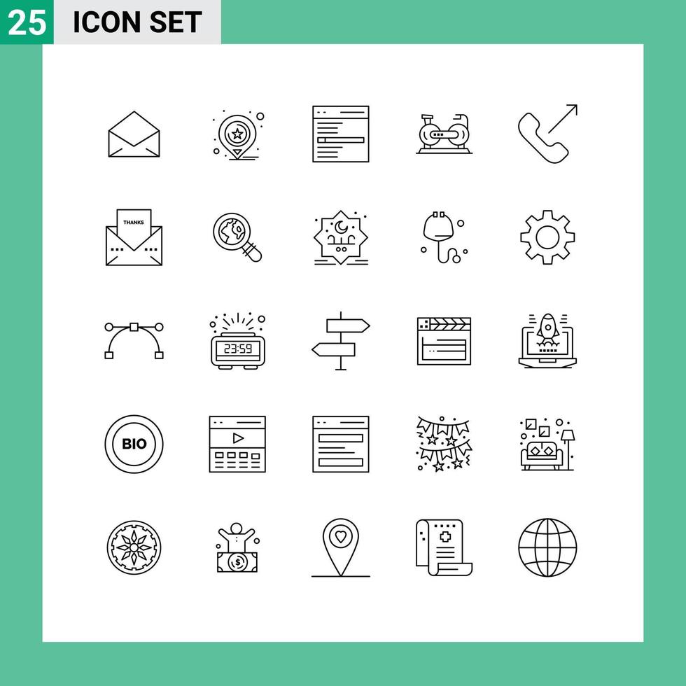 ensemble de 25 lignes vectorielles sur la grille pour l'exercice de fitness cycle de communication éléments de conception vectoriels modifiables par l'utilisateur vecteur