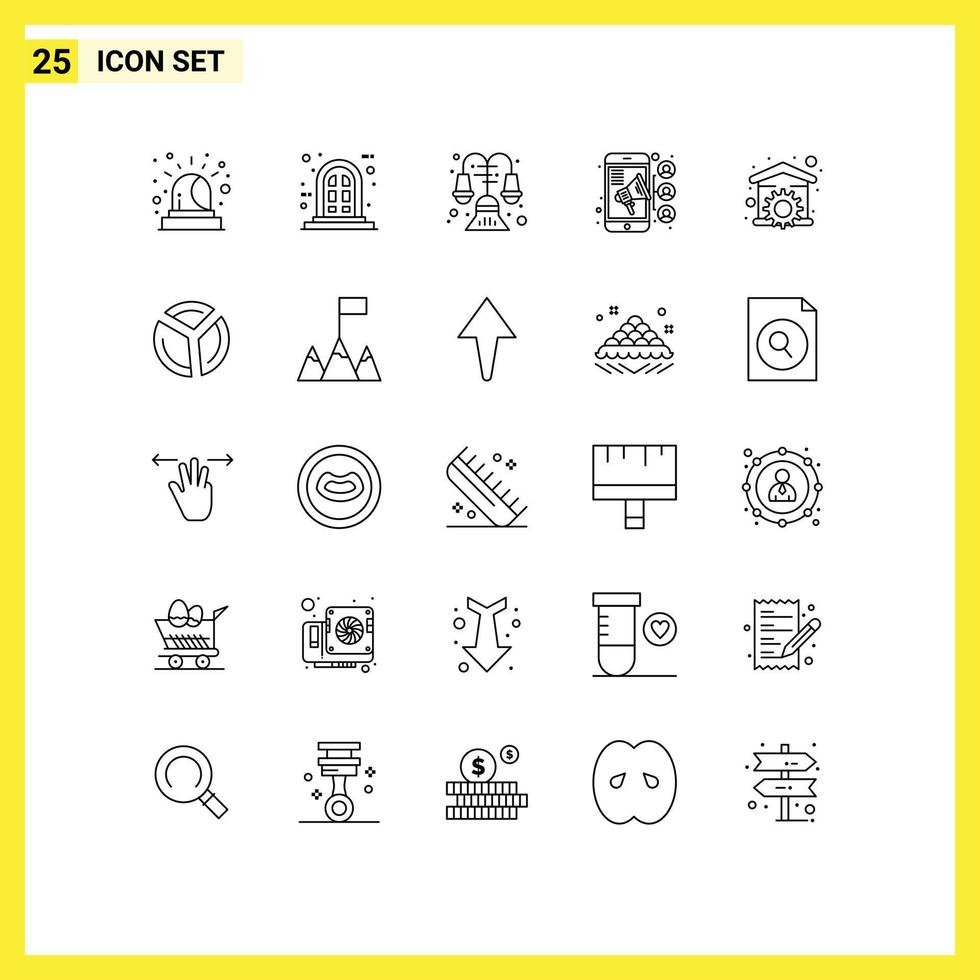 25 lignes universelles définies pour les applications web et mobiles outil ménage intérieur maison travail d'équipe éléments de conception vectoriels modifiables vecteur