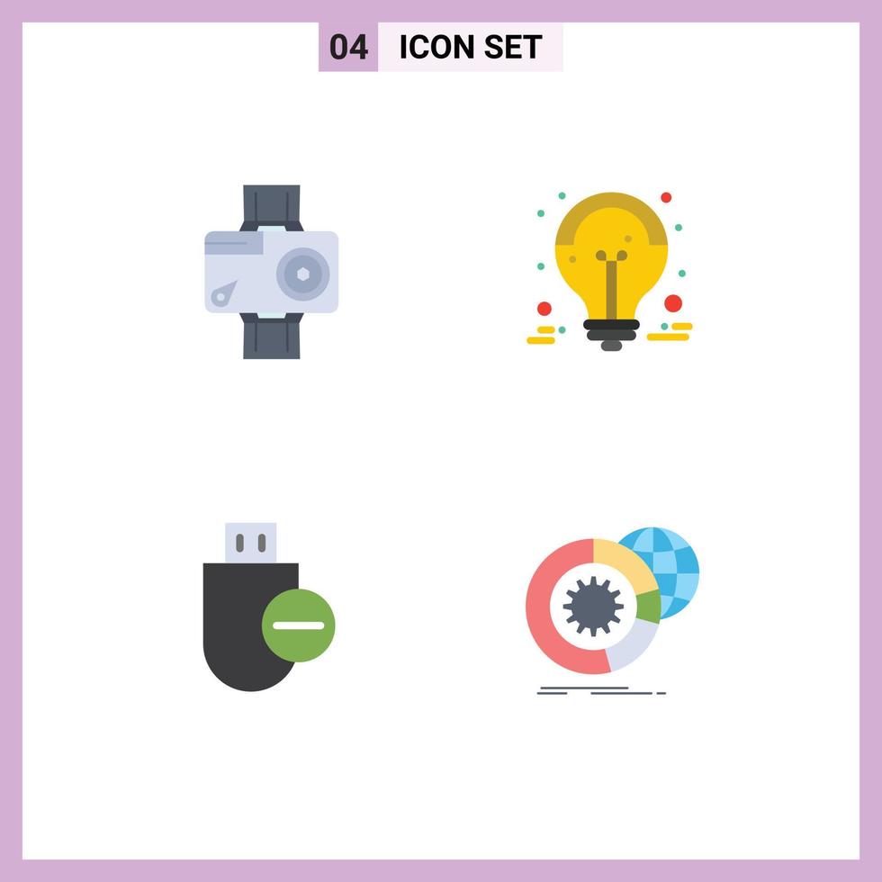 ensemble moderne de 4 icônes et symboles plats tels que la vente d'appareils photo publicité vidéo collecter des appareils éléments de conception vectoriels modifiables vecteur
