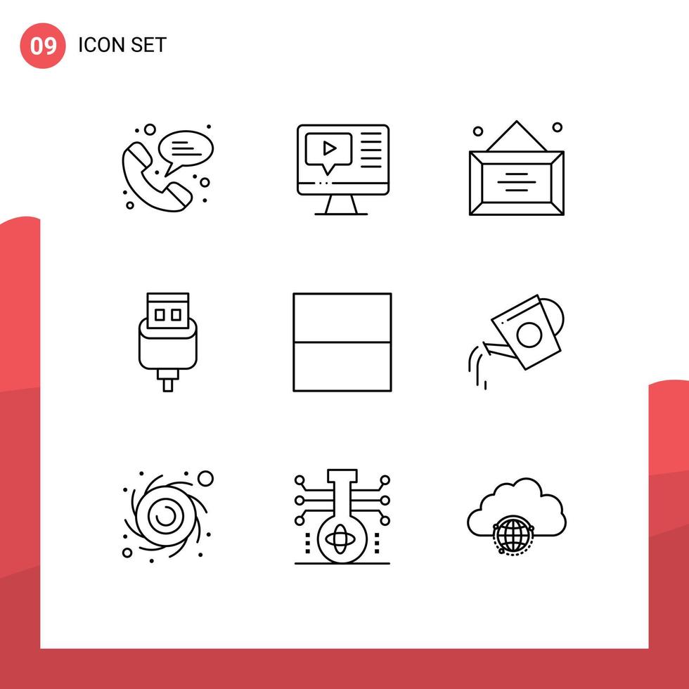 ensemble de 9 symboles d'icônes d'interface utilisateur modernes signes pour réservoir d'eau grille bureau charge usb éléments de conception vectoriels modifiables vecteur
