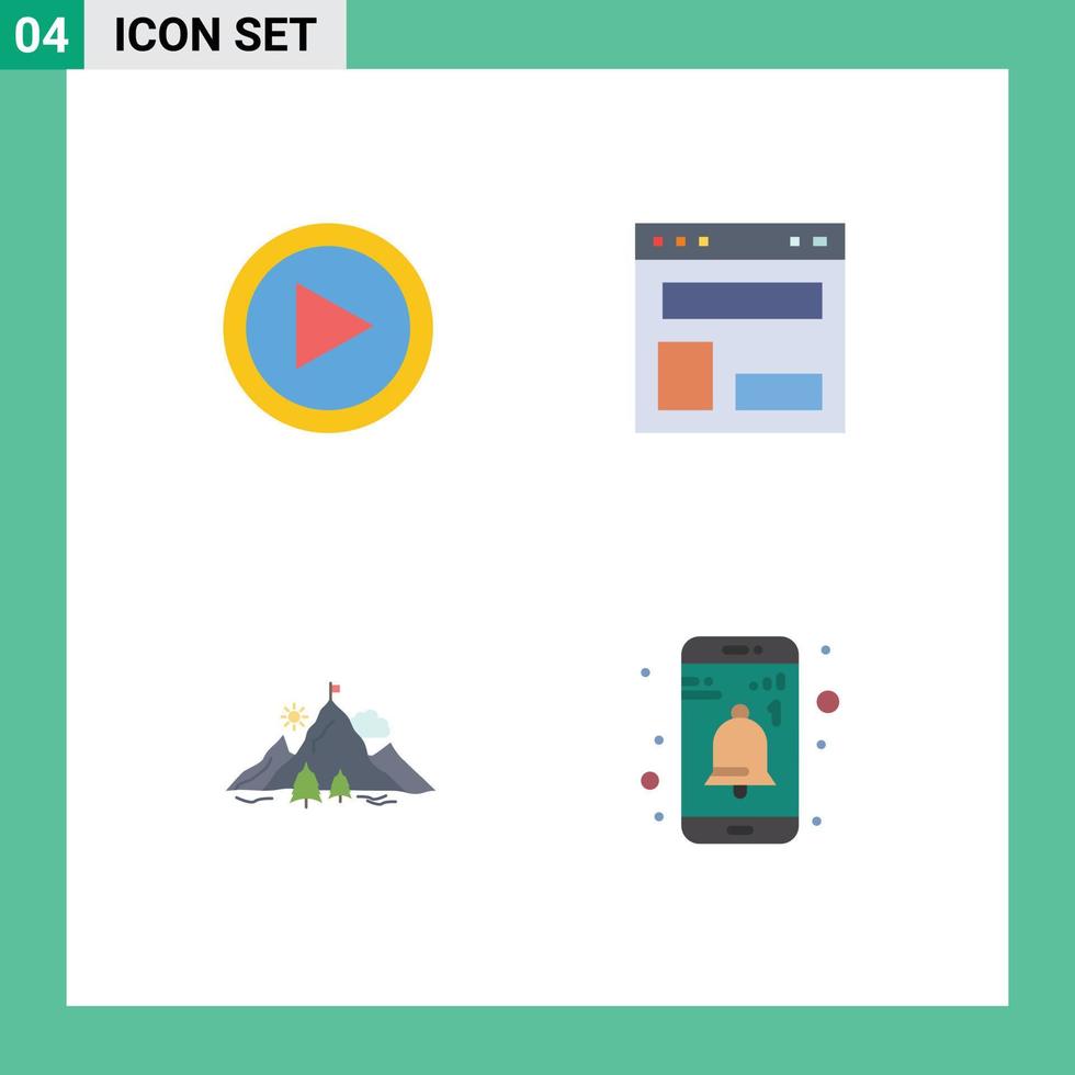 pictogramme ensemble de 4 icônes plates simples de réalisation vidéo utilisateur mise en page web mission éléments de conception vectoriels modifiables vecteur